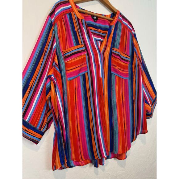 Torrid Harper Blouse Striped Size 3 Roll Tab Sleeve V-neck - Picture 2 of 7